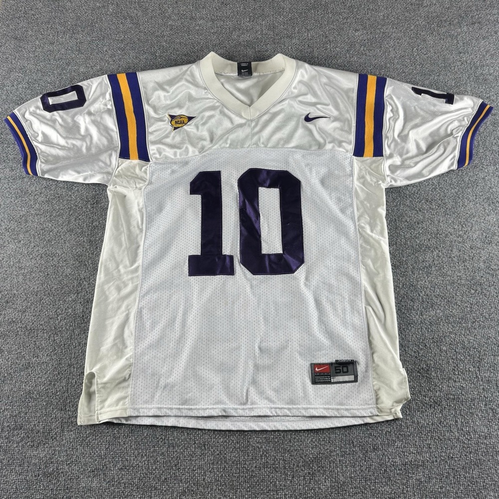 Nike LSU Tigers Jersey Mens 50 White Football NCAA 10 Authentic Leavitt College